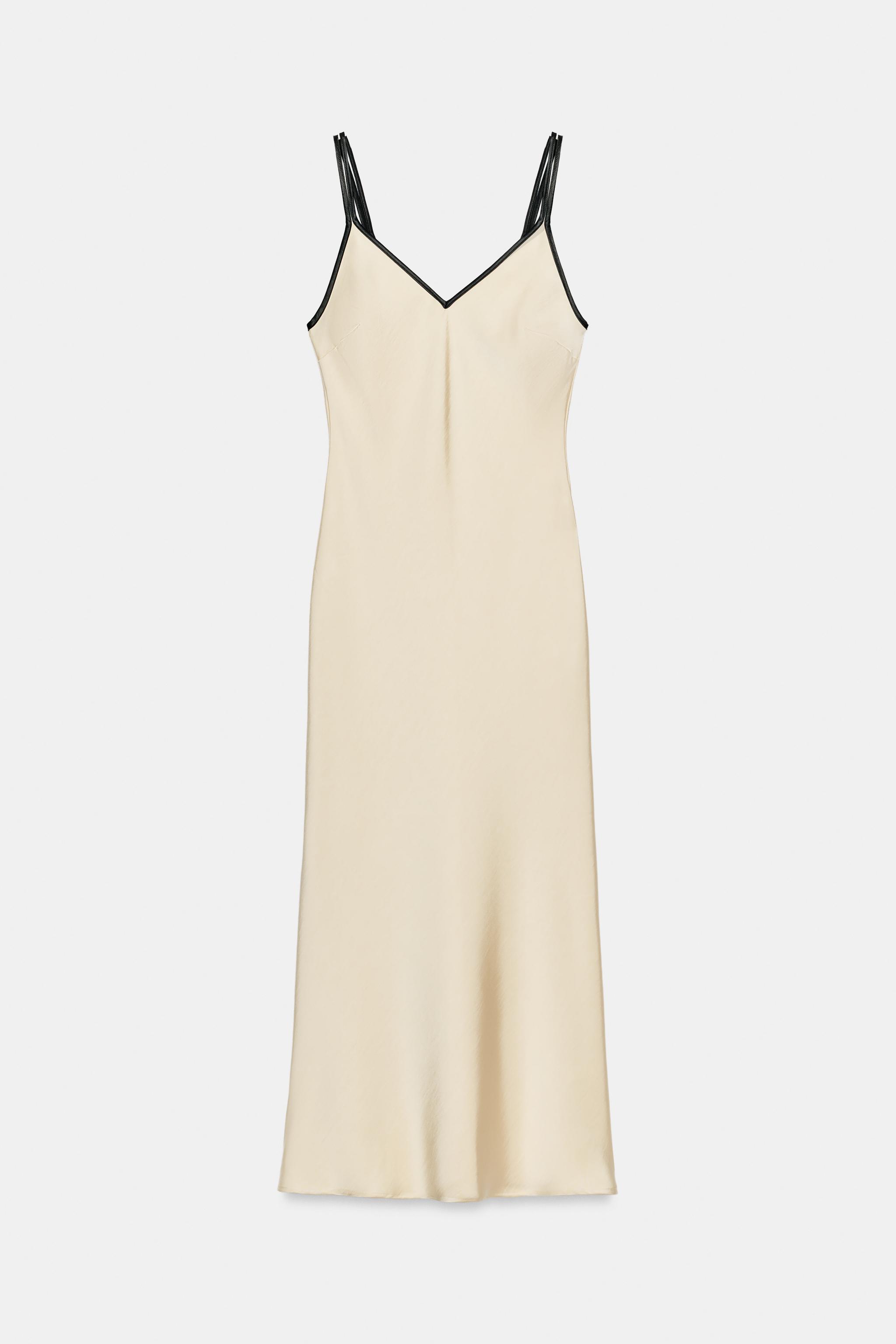 SATIN MIDI DRESS WITH CONTRAST PIPING